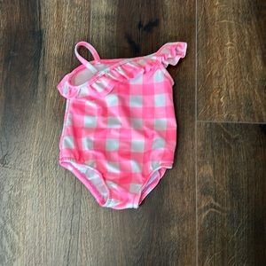 Carter's Baby Asymmetrical Ruffle Pink & White Swimsuit in Pink Gingham …